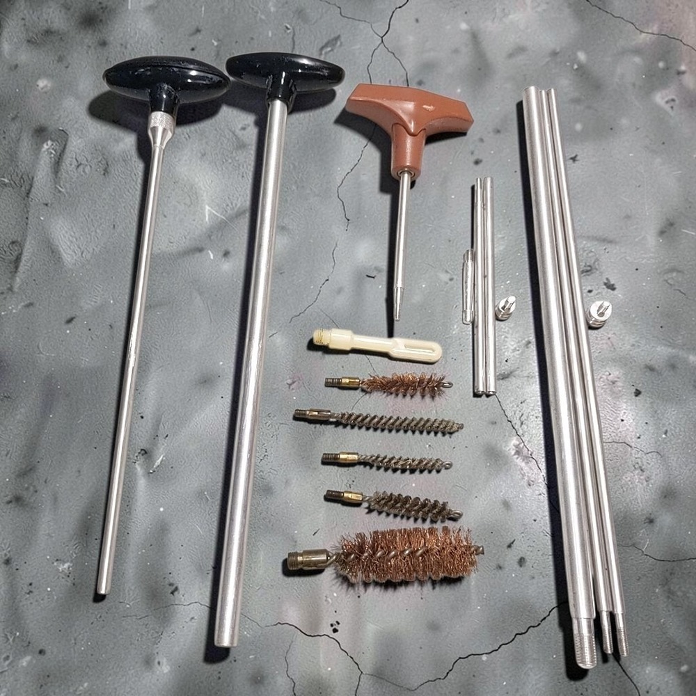 VTG 80s Universal Gun Cleaning Rod Set Lot Aluminum Brass Wire Bore Brushes Jag